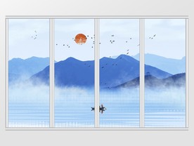 新中式水墨山水手绘移门