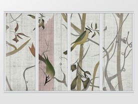 新中式古典绘画树枝飞鸟移门