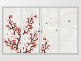 新中式红梅花鸟移门