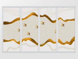 新中式时尚简约抽象金箔线条移门