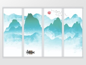 新中式彩色渐变水墨山水移门