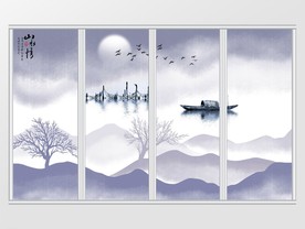 新中式手绘意境抽象山水移门