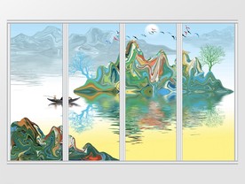 新中式水墨清新抽象山水画移门