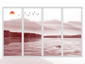 新中式唯美山水飞鸟移门