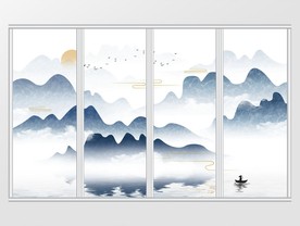 新中式意境手绘山水画移门
