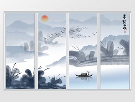 中式意境墨韵山水移门