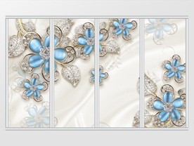 3D蓝色花朵珠宝移门