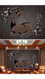 欧式花纹浮雕麋鹿装饰画背景墙