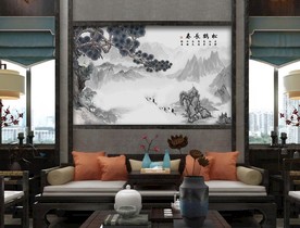 新中式国画松鹤长春壁画