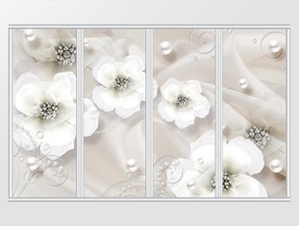 白色钻石珠宝花朵珍珠白绸移门