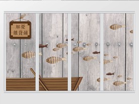 工装木质小鱼木船移门