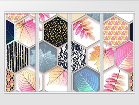 现代简约几何图案水彩树叶移门