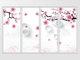 简约粉色花枝花朵移门