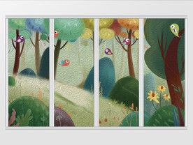 现代唯美清新绿色花卉移门