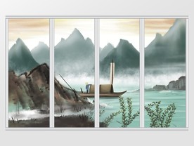 新中式彩墨山水移门