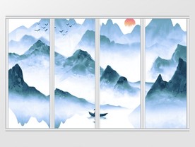 新中式彩色水墨山水移门