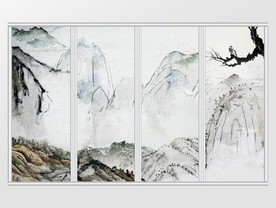 新中式禅意清新山水风景移门