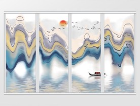 新中式抽象山水画移门
