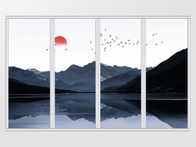 新中式山水日出日落移门