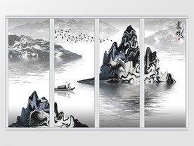 新中式水墨抽象写意山水画移门