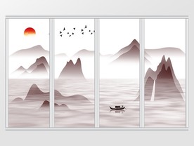 新中式水墨瀑布山水风景移门