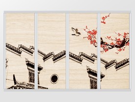 新中式水墨意境徽派树枝喜鹊移门