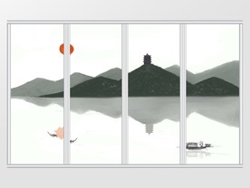 水墨意境手绘山水移门