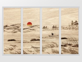 新中式水墨意境夕阳远山游船移门