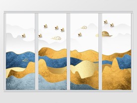 新中式意境金箔山水祥云移门