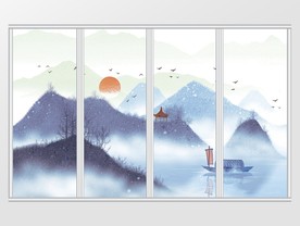 中式清新山水风景移门