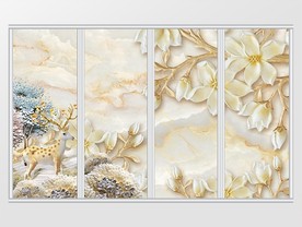 立体栀子花花枝移门