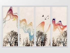 新中式树林彩带飞鸟移门