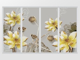 新中式金色荷花莲蓬水墨移门