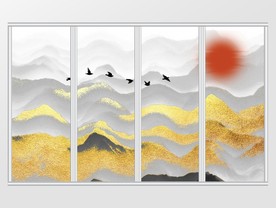 新中式金箔山水飞鸟创意古风移门