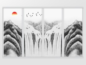 新中式瀑布山水风景移门