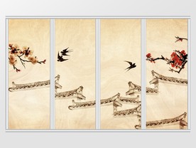 新中式水墨屋檐徽派燕子花枝移门