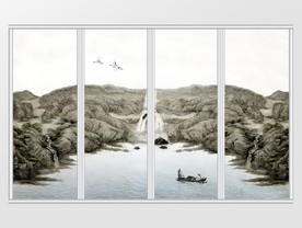 新中式水墨小船移门