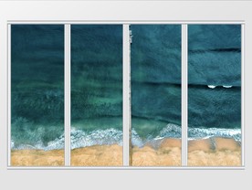 现代唯美蓝色海景沙滩摄影移门