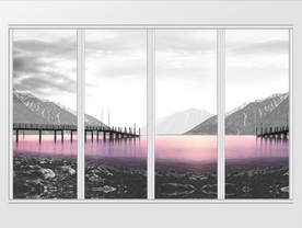 创意反色差紫色山水画风景移门