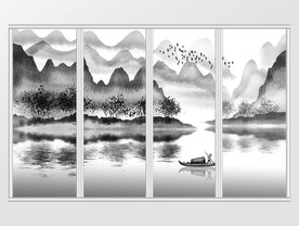 新中式秀丽山水画水墨移门
