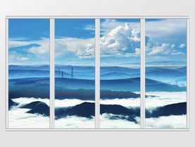 中式大气山水海景移门