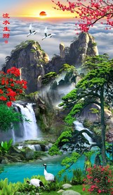 中式山水玄关背景墙