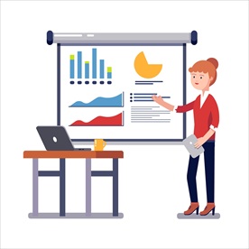 矢量办公开会演讲女士报告电脑演