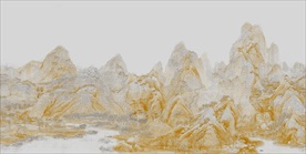 新中式山水柔美线描壁画分层