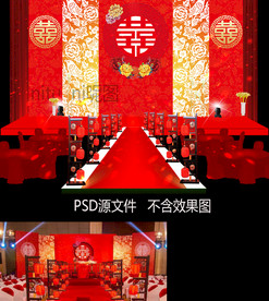 中式汉唐大红金色剪纸婚礼背景