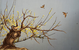 时尚雪梅花鸟电视背景墙