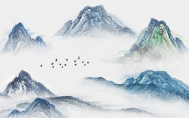 新中式远山意境背景墙装饰画