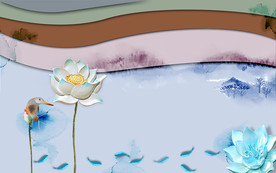 3D九鱼莲花背景墙