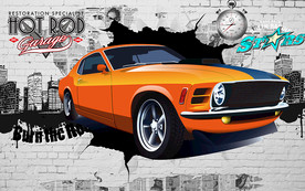 汽车立体城市涂鸦背景墙