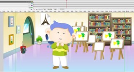 美术室里面说话的小男孩